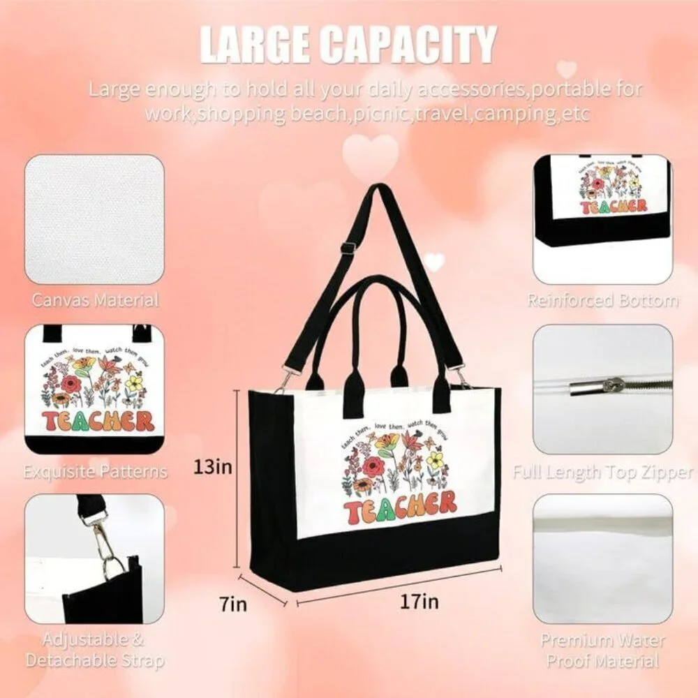 Teacher Appreciation Gift Set Canvas Tote Bag Cosmetic Pouch Thermos